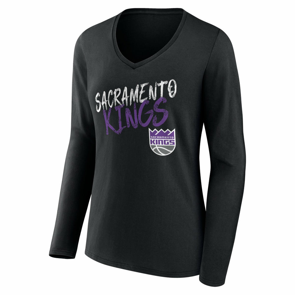 Sacramento Kings Women's Hustle Custom Long Sleeve V-Neck T-Shirt - Black cheap
