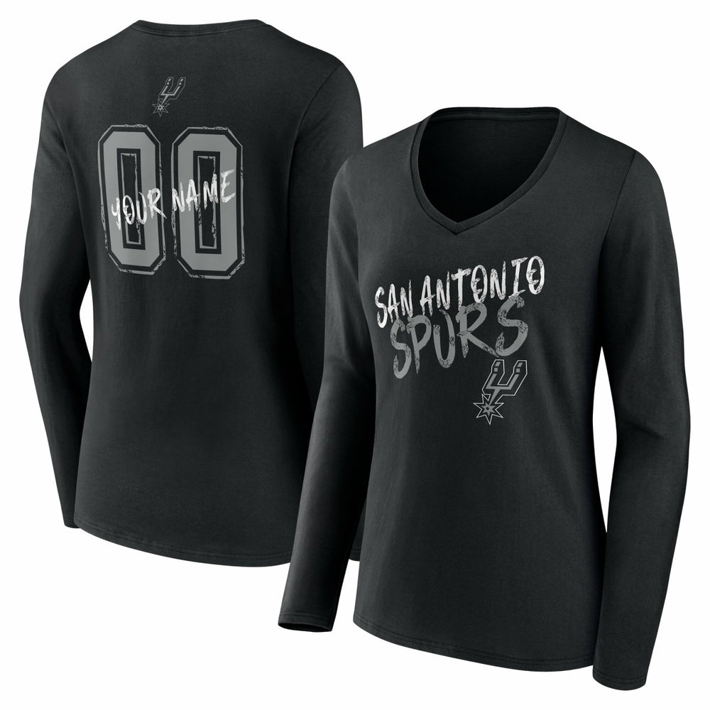 San Antonio Spurs Women's Hustle Custom Long Sleeve V-Neck T-Shirt - Black sale