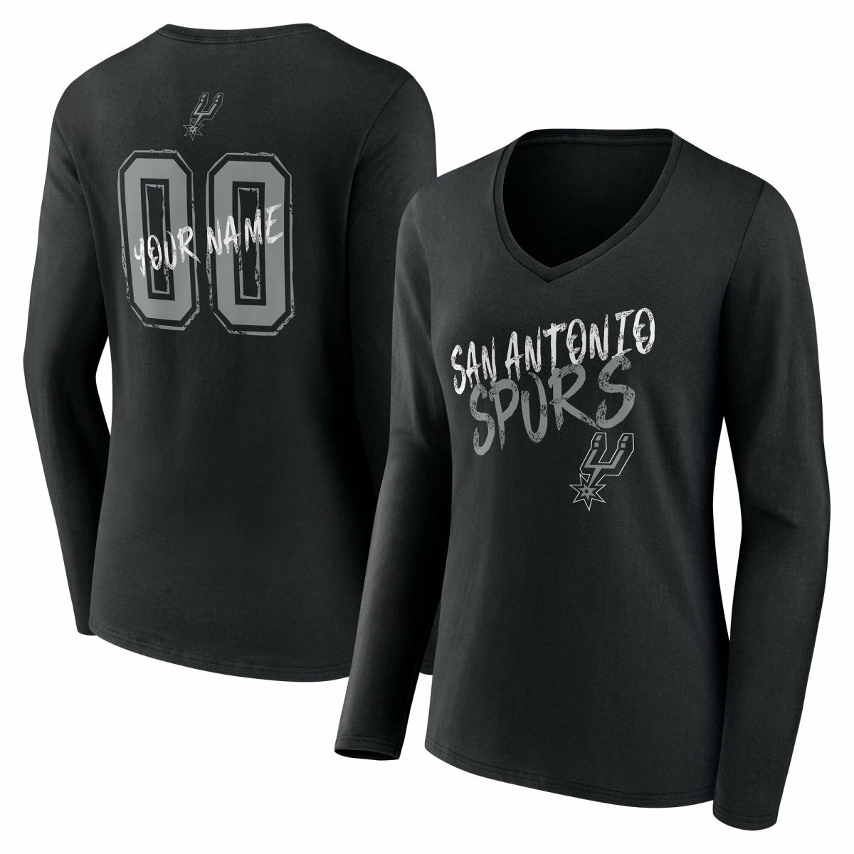 San Antonio Spurs Women's Hustle Custom Long Sleeve V-Neck T-Shirt - Black sale