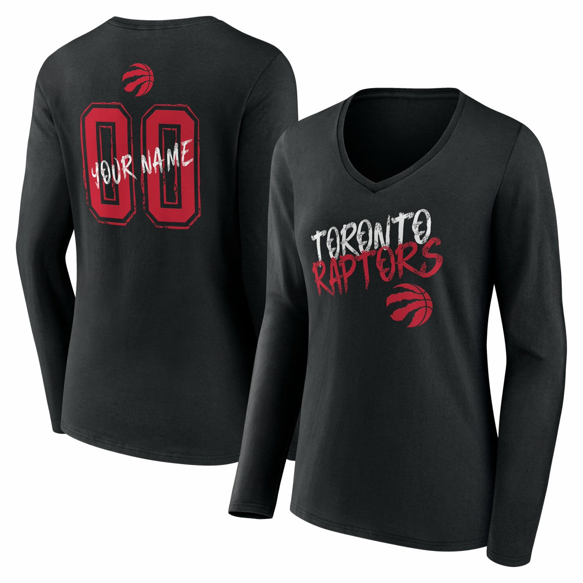 Toronto Raptors Women's Hustle Custom Long Sleeve V-Neck T-Shirt - Black cheap