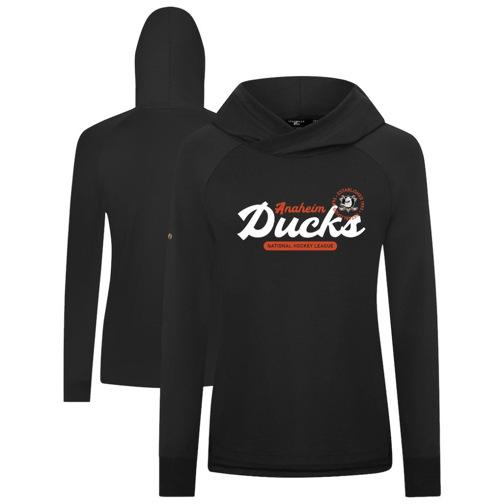 Anaheim Ducks Levelwear Women's Slender Monument Raglan Pullover Hoodie Black