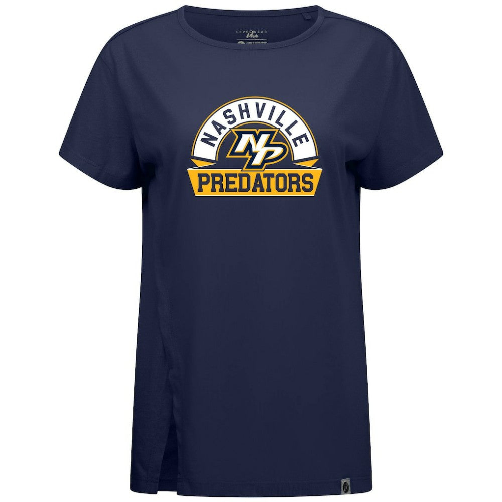 Nashville Predators Levelwear Women's Influx Banner Arch T-Shirt Navy