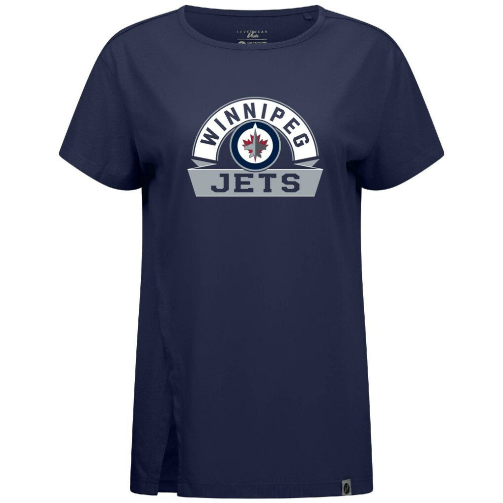 Winnipeg Jets Levelwear Women's Influx Banner Arch T-Shirt Navy