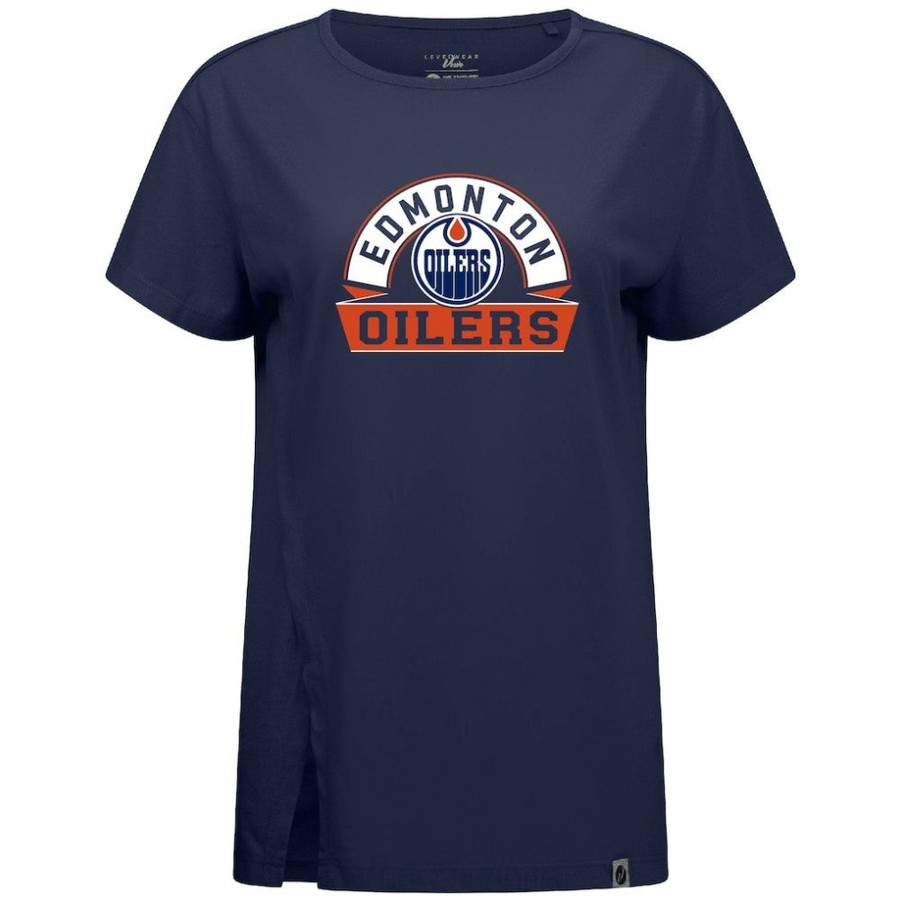 Edmonton Oilers Levelwear Women's Influx Banner Arch T-Shirt Navy