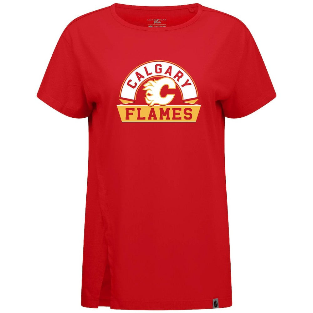 Calgary Flames Levelwear Women's Influx Banner Arch T-Shirt Red
