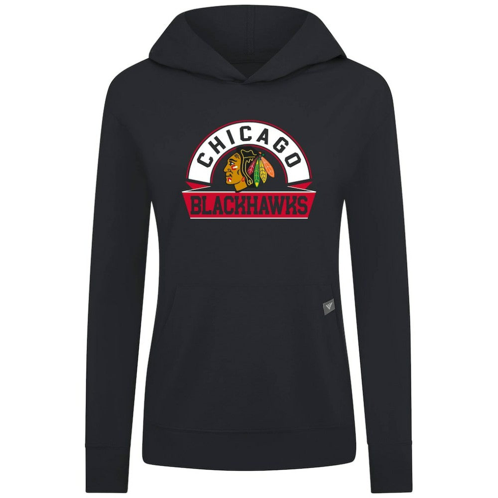 Chicago Blackhawks Levelwear Women's Relay Banner Arch Pullover Hoodie Black