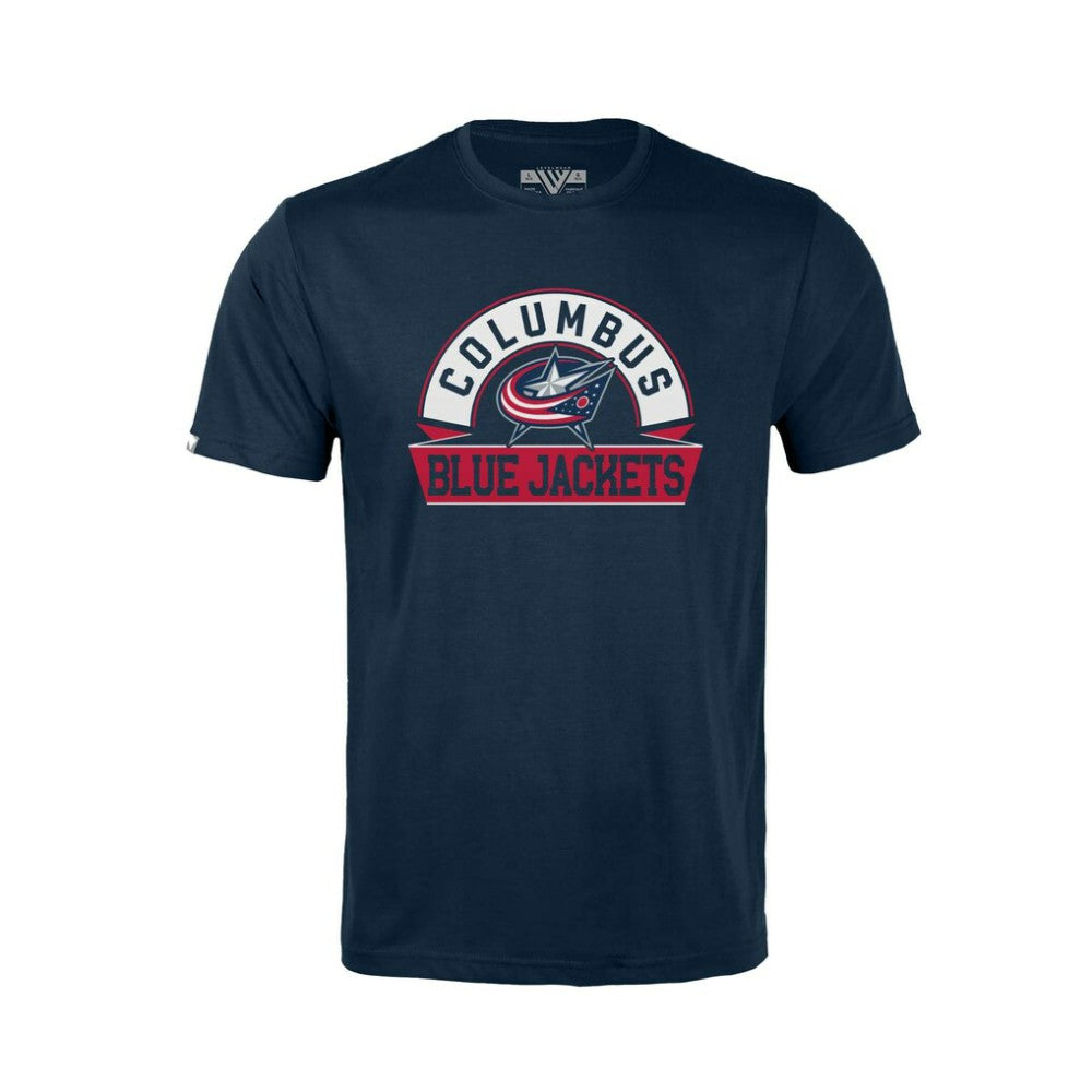 Columbus Blue Jackets Levelwear Youth Little Richmond Banner Arch T-Shirt Navy
