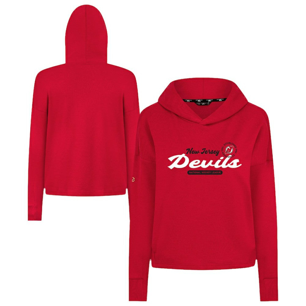 New Jersey Devils Levelwear Women's Sweet Monument Tri-Blend Cropped Pullover Hoodie Red