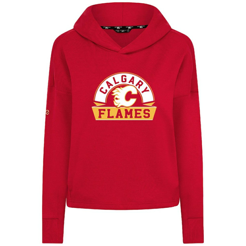 Calgary Flames Levelwear Women's Sweet Banner Arch Tri-Blend Cropped Pullover Hoodie Red