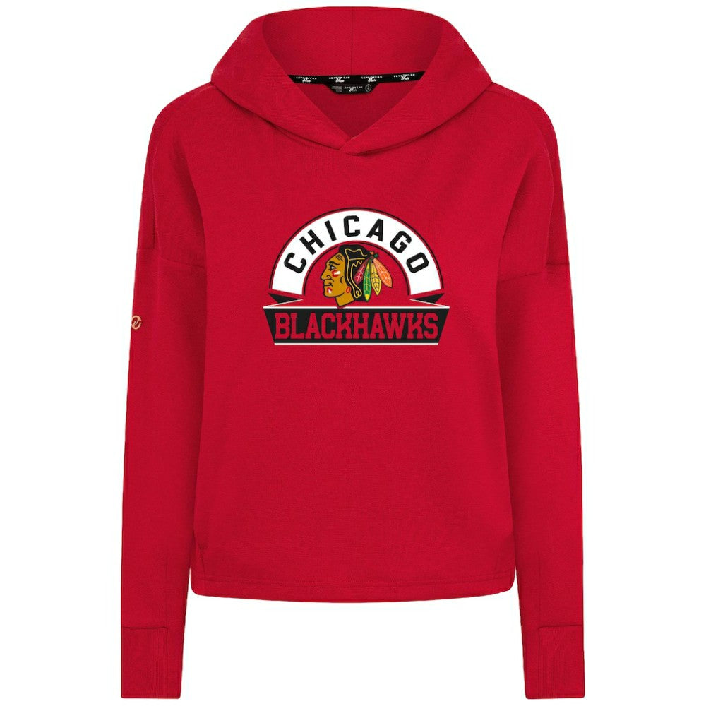Chicago Blackhawks Levelwear Women's Sweet Banner Arch Tri-Blend Cropped Pullover Hoodie Red