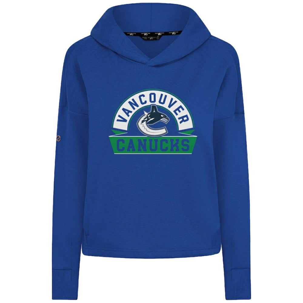 Vancouver Canucks Levelwear Women's Sweet Banner Arch Tri-Blend Cropped Pullover Hoodie Royal