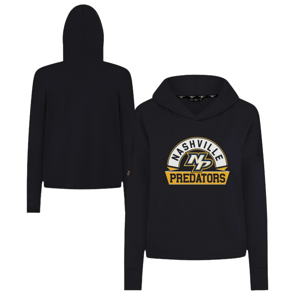 Nashville Predators Levelwear Women's Sweet Banner Arch Tri-Blend Cropped Pullover Hoodie Black