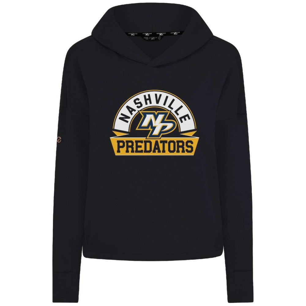 Nashville Predators Levelwear Women's Sweet Banner Arch Tri-Blend Cropped Pullover Hoodie Black