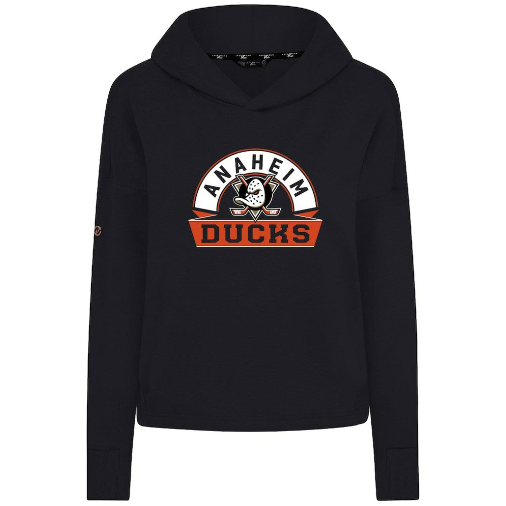 Anaheim Ducks Levelwear Women's Sweet Banner Arch Tri-Blend Cropped Pullover Hoodie Black
