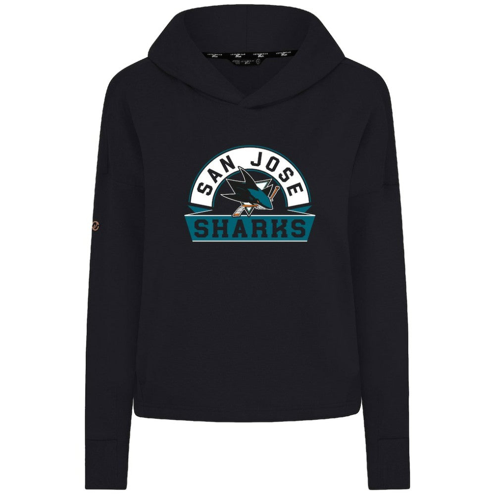 San Jose Sharks Levelwear Women's Sweet Banner Arch Tri-Blend Cropped Pullover Hoodie Black
