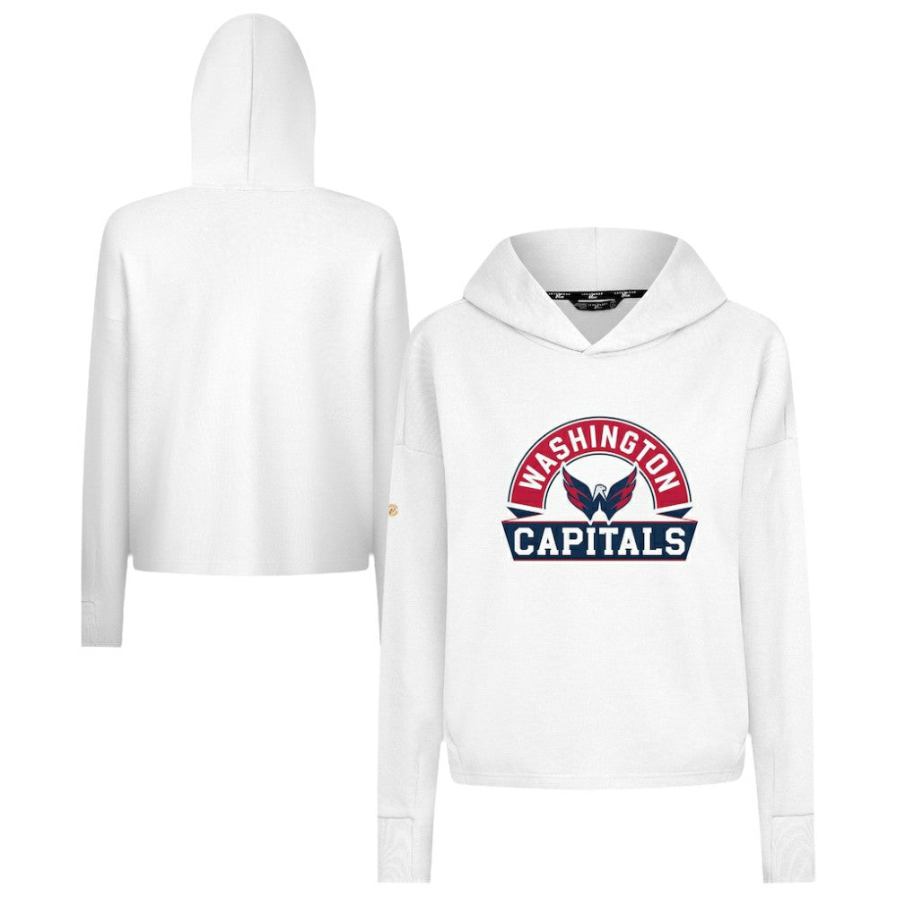 Washington Capitals Levelwear Women's Sweet Banner Arch Tri-Blend Cropped Pullover Hoodie White
