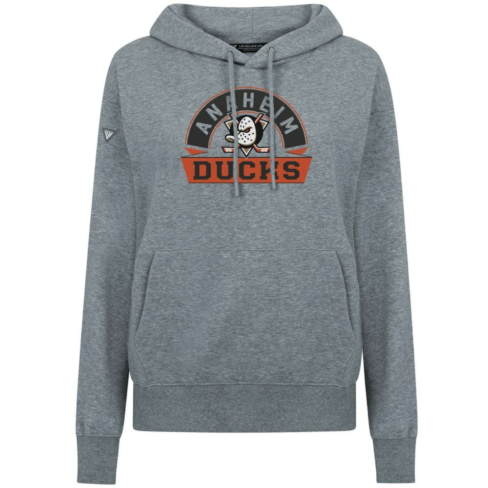 Anaheim Ducks Levelwear Women's Adorn Banner Arch Pullover Hoodie Gray