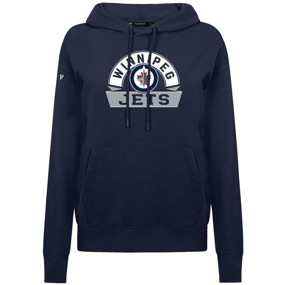 Winnipeg Jets Levelwear Women's Adorn Banner Arch Pullover Hoodie Navy