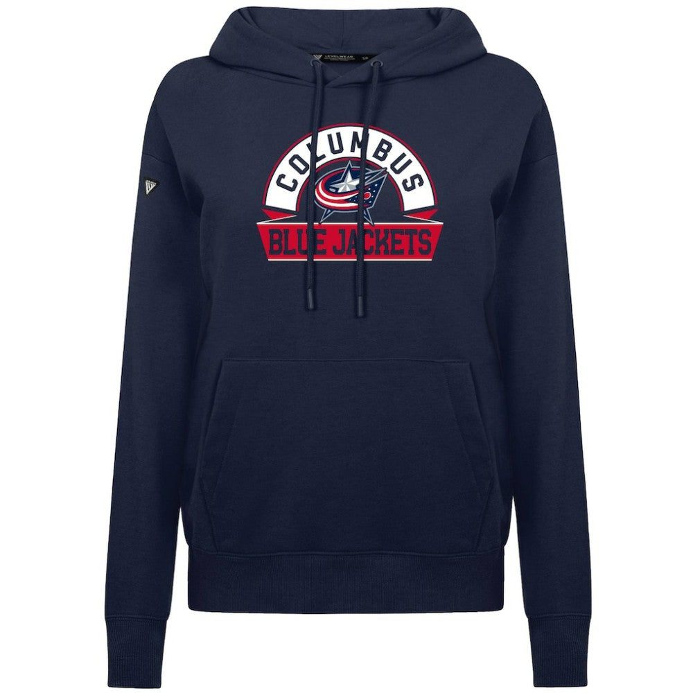 Columbus Blue Jackets Levelwear Women's Adorn Banner Arch Pullover Hoodie Navy