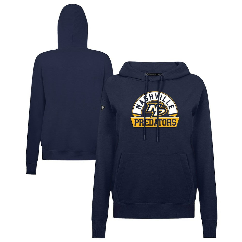 Nashville Predators Levelwear Women's Adorn Banner Arch Pullover Hoodie Navy