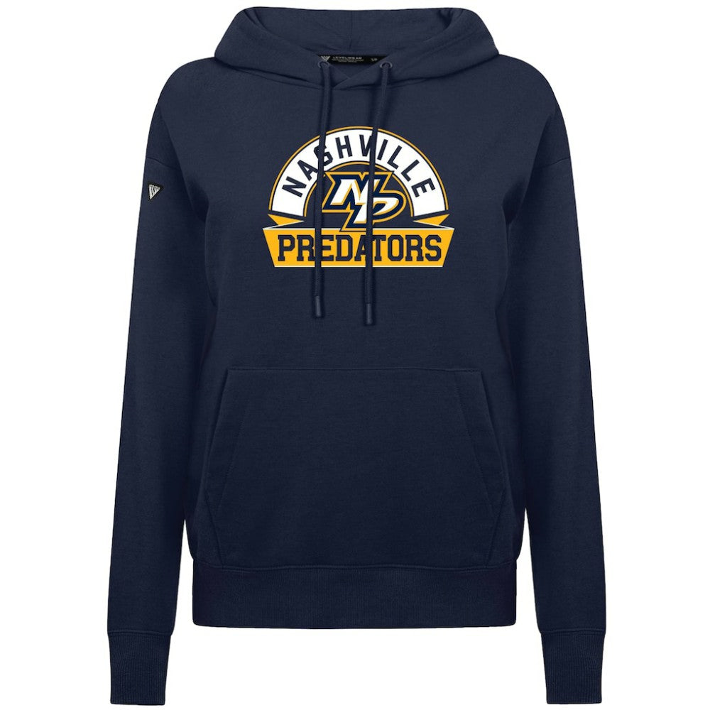Nashville Predators Levelwear Women's Adorn Banner Arch Pullover Hoodie Navy
