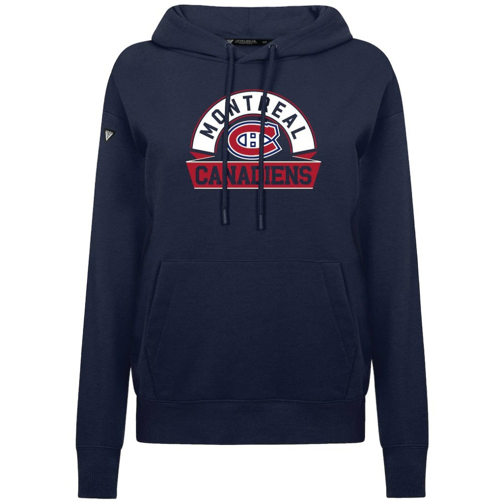 Montreal Canadiens Levelwear Women's Adorn Banner Arch Pullover Hoodie Navy