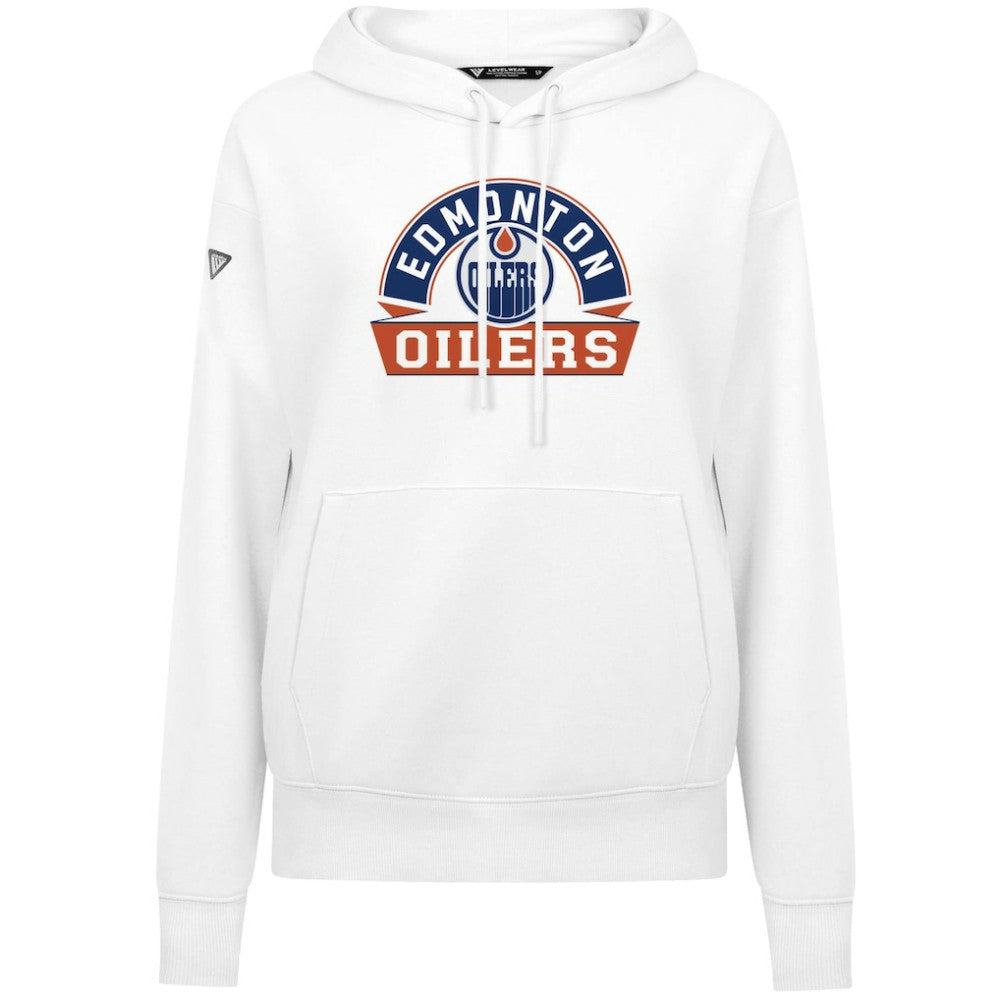 Edmonton Oilers Levelwear Women's Adorn Banner Arch Pullover Hoodie White