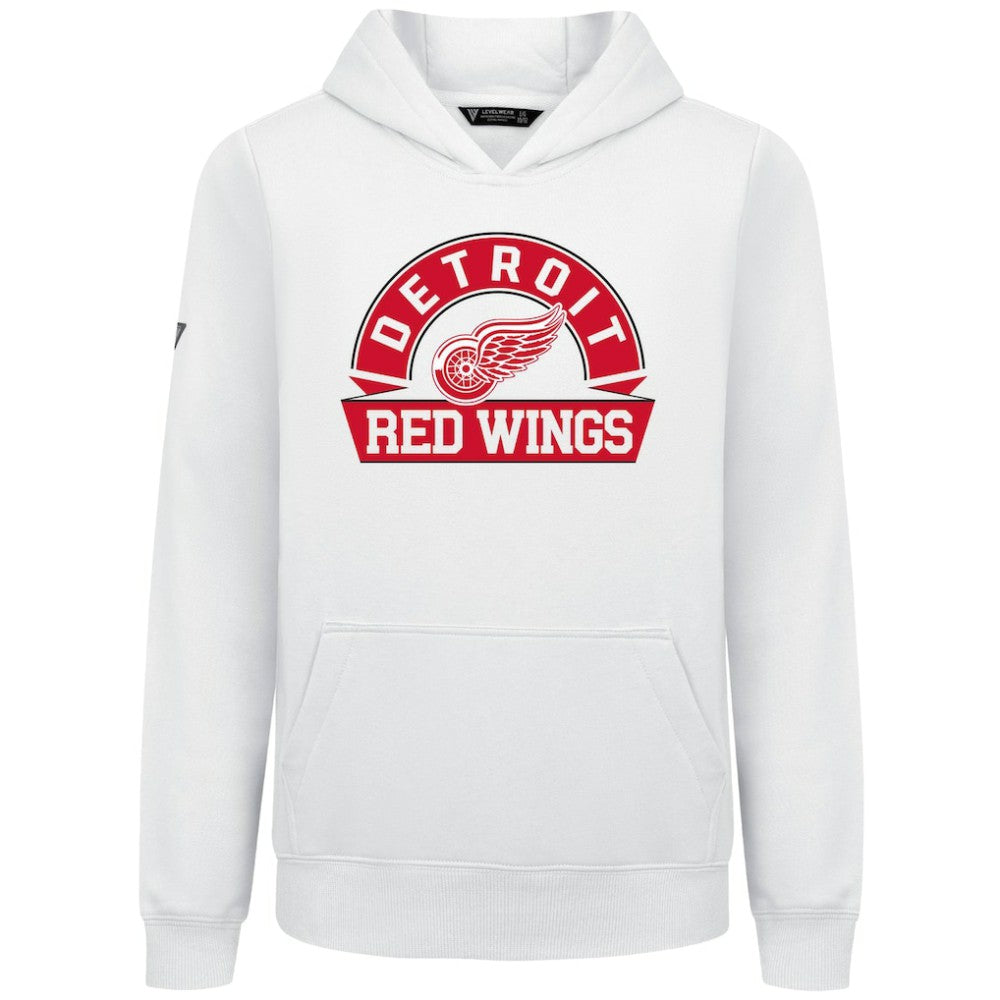 Detroit Red Wings Levelwear Youth Podium Banner Arch Pullover Hoodie White