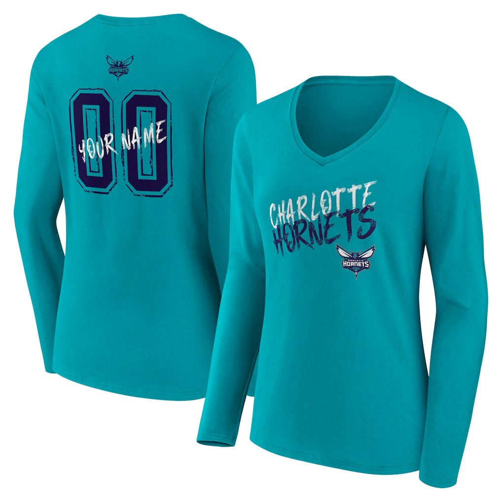 Charlotte Hornets Women's Hustle Custom Long Sleeve V-Neck T-Shirt - Teal for sale