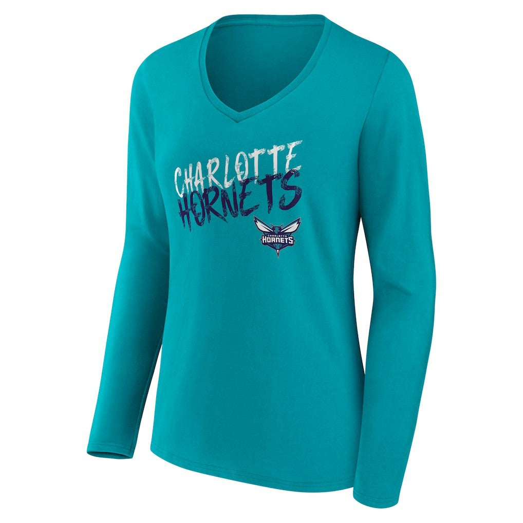 Charlotte Hornets Women's Hustle Custom Long Sleeve V-Neck T-Shirt - Teal for sale