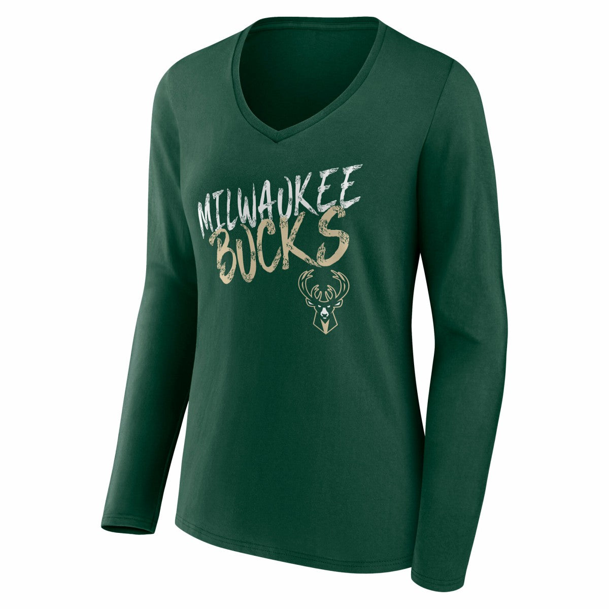 Milwaukee Bucks Women's Hustle Custom Long Sleeve V-Neck T-Shirt - Hunter Green outlet