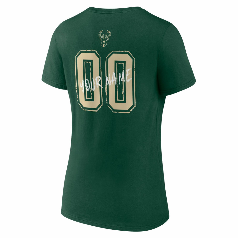 Milwaukee Bucks Women's Hustle Custom V-Neck T-Shirt - Hunter Green shop