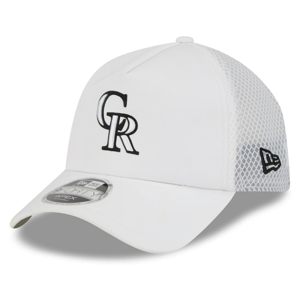 Colorado Rockies 2026 Batting Practice Apex 9FORTY Adjustable Trucker Hat - White | New Era