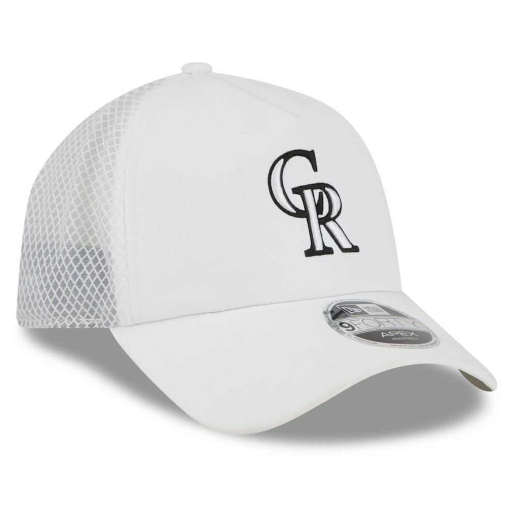 Colorado Rockies 2026 Batting Practice Apex 9FORTY Adjustable Trucker Hat - White | New Era