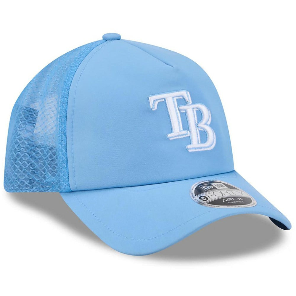 Tampa Bay Rays 2026 Batting Practice Apex 9FORTY Adjustable Trucker Hat - Light Blue | New Era
