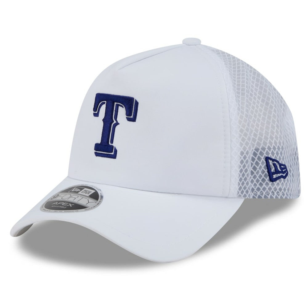 Texas Rangers 2026 Batting Practice Apex 9FORTY Adjustable Trucker Hat - White | New Era