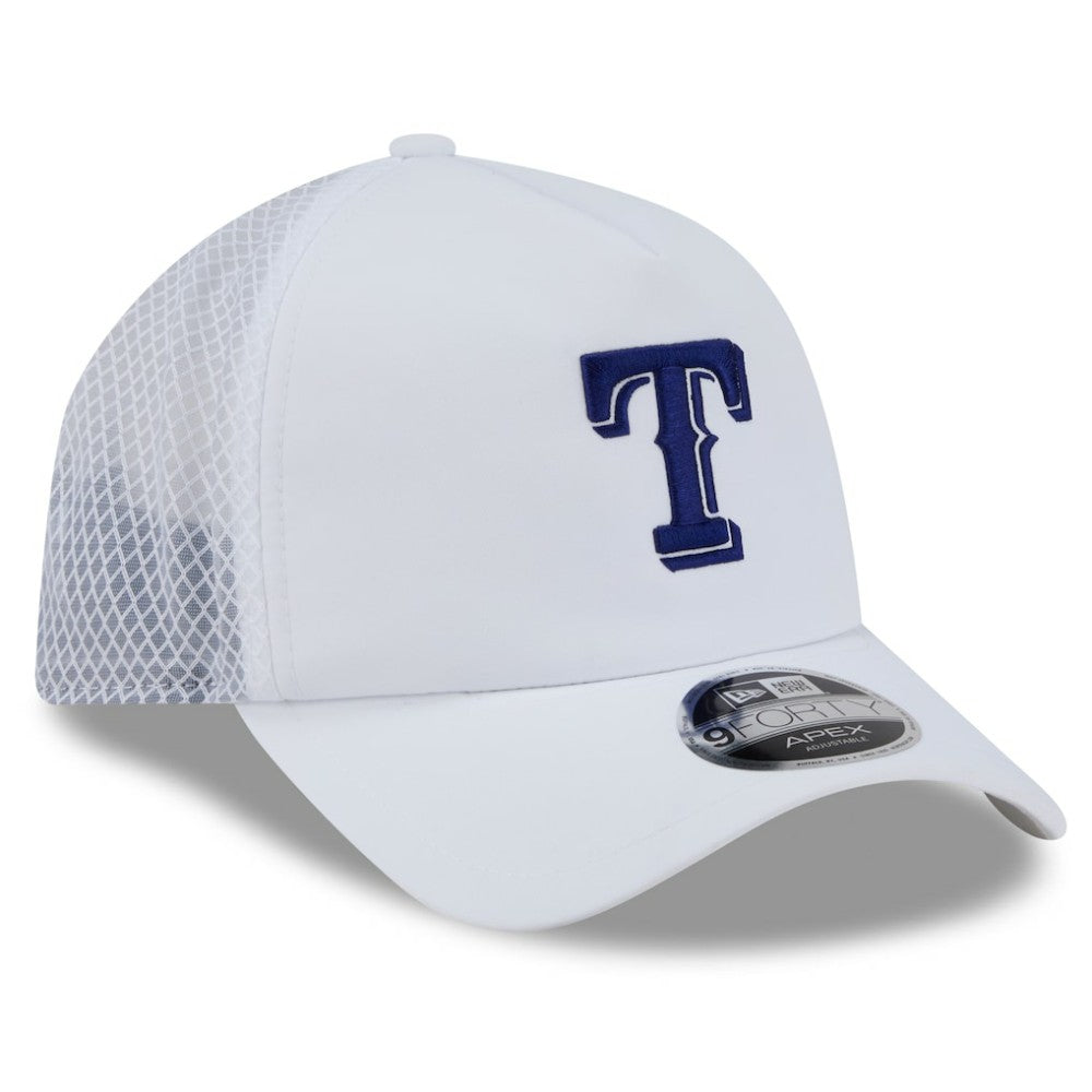 Texas Rangers 2026 Batting Practice Apex 9FORTY Adjustable Trucker Hat - White | New Era