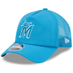 Miami Marlins 2026 Batting Practice Apex 9FORTY Adjustable Trucker Hat - Blue | New Era