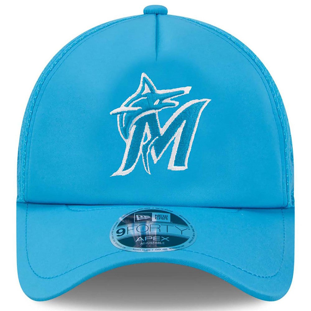 Miami Marlins 2026 Batting Practice Apex 9FORTY Adjustable Trucker Hat - Blue | New Era