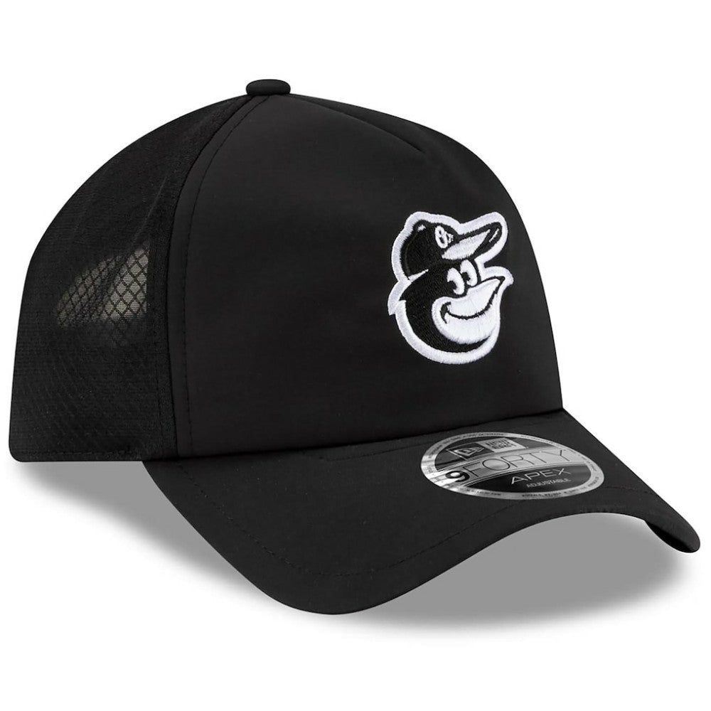 Baltimore Orioles 2026 Batting Practice Apex 9FORTY Adjustable Trucker Hat - Black | New Era