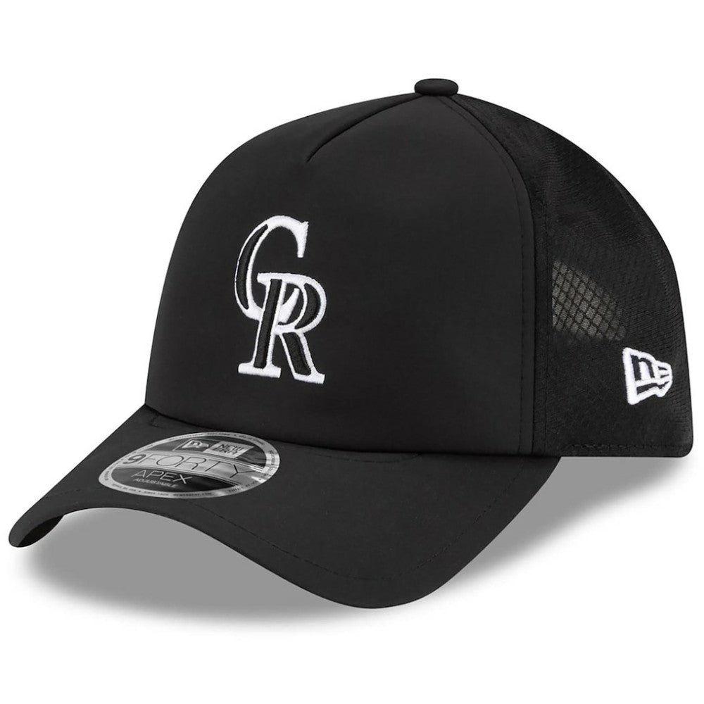 Colorado Rockies 2026 Batting Practice Apex 9FORTY Adjustable Trucker Hat - Black | New Era