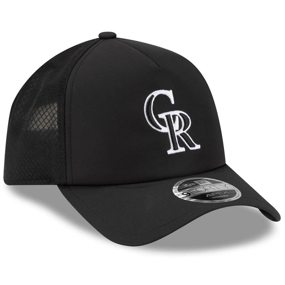 Colorado Rockies 2026 Batting Practice Apex 9FORTY Adjustable Trucker Hat - Black | New Era