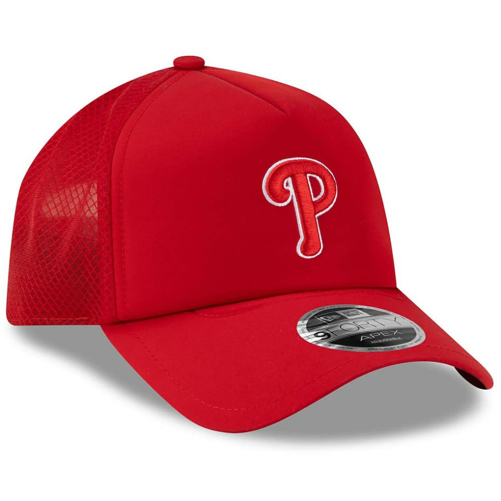 Philadelphia Phillies 2026 Batting Practice Apex 9FORTY Adjustable Trucker Hat - Red | New Era