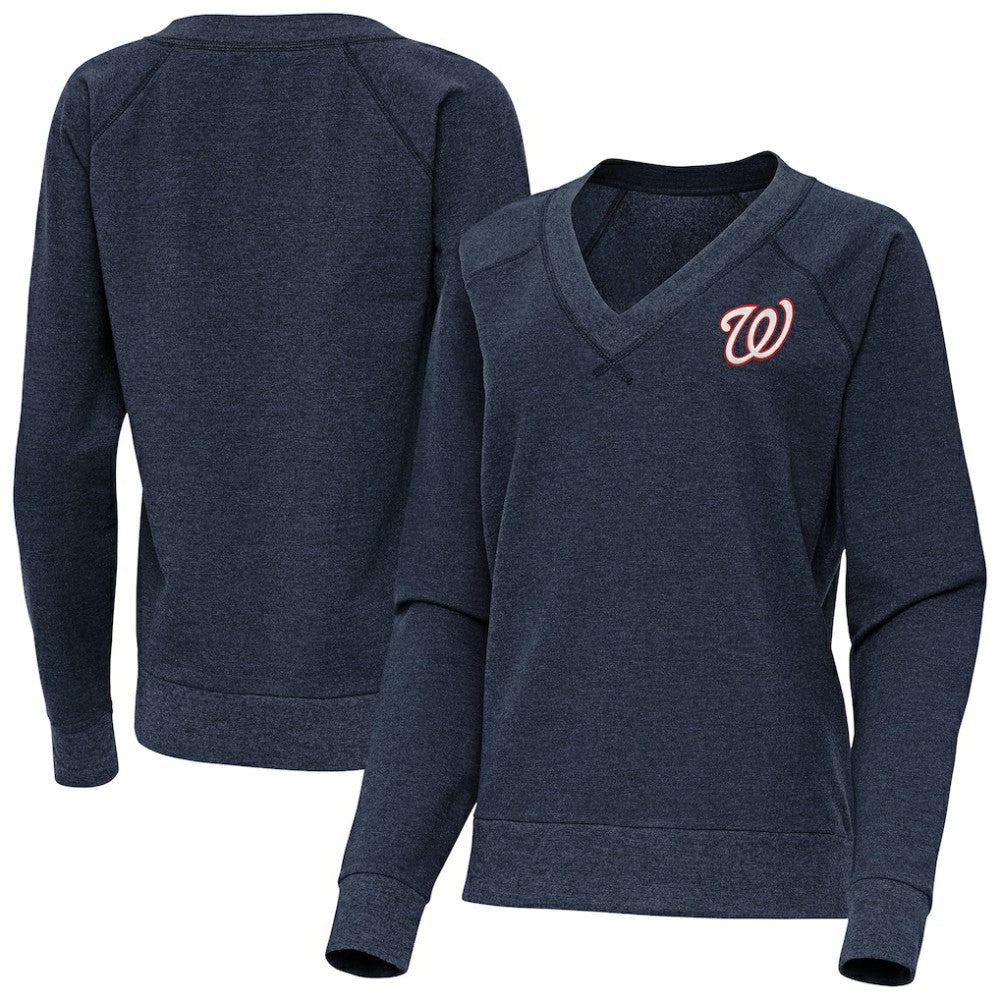 Washington Nationals Antigua Women's Varsity Tri-Blend V-Neck Long Sleeve T-Shirt - Heather Navy
