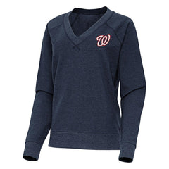 Washington Nationals Antigua Women's Varsity Tri-Blend V-Neck Long Sleeve T-Shirt - Heather Navy