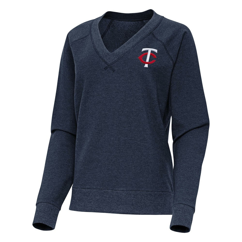 Minnesota Twins Antigua Women's Varsity Tri-Blend V-Neck Long Sleeve T-Shirt - Heather Navy