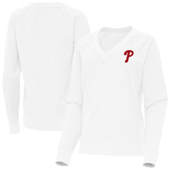 Philadelphia Phillies Antigua Women's Varsity Tri-Blend V-Neck Long Sleeve T-Shirt - White