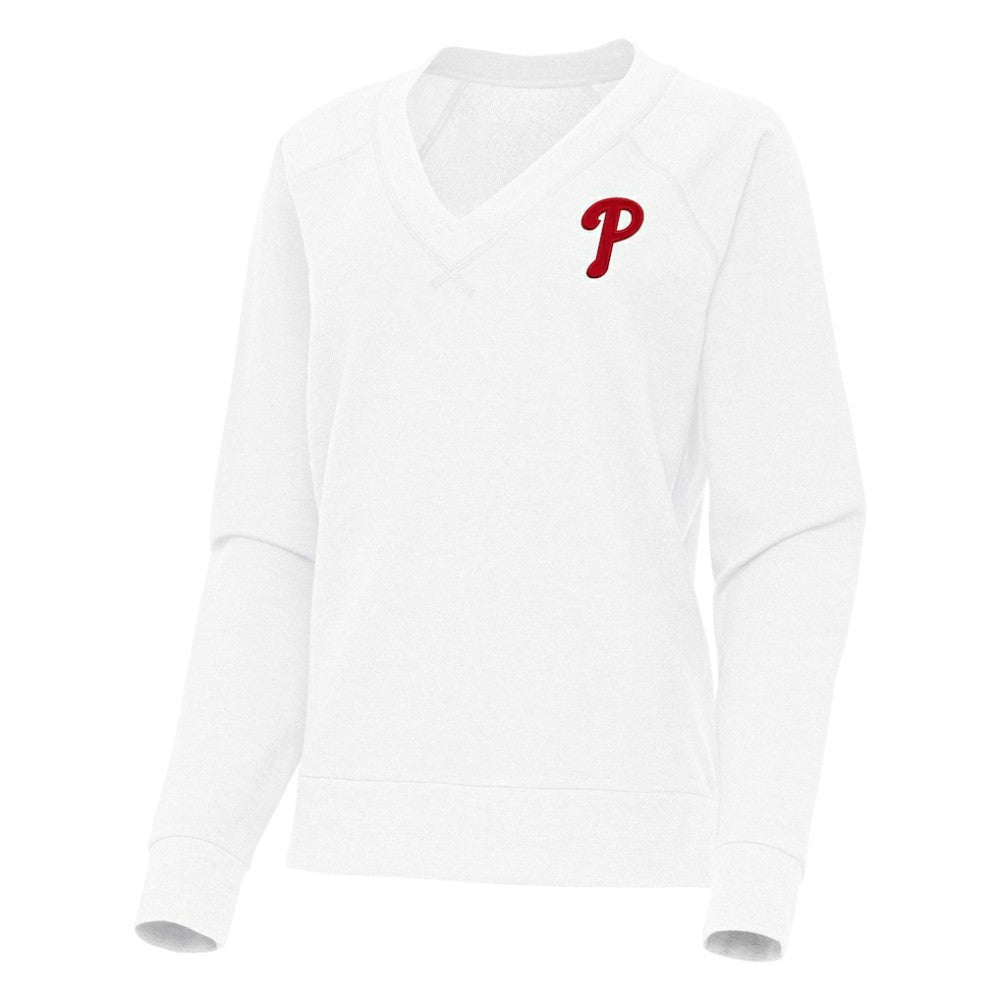 Philadelphia Phillies Antigua Women's Varsity Tri-Blend V-Neck Long Sleeve T-Shirt - White