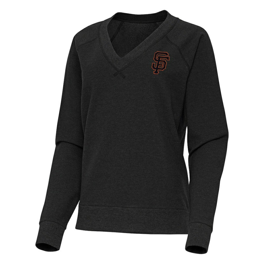 San Francisco Giants Antigua Women's Varsity Tri-Blend V-Neck Long Sleeve T-Shirt - Heather Black