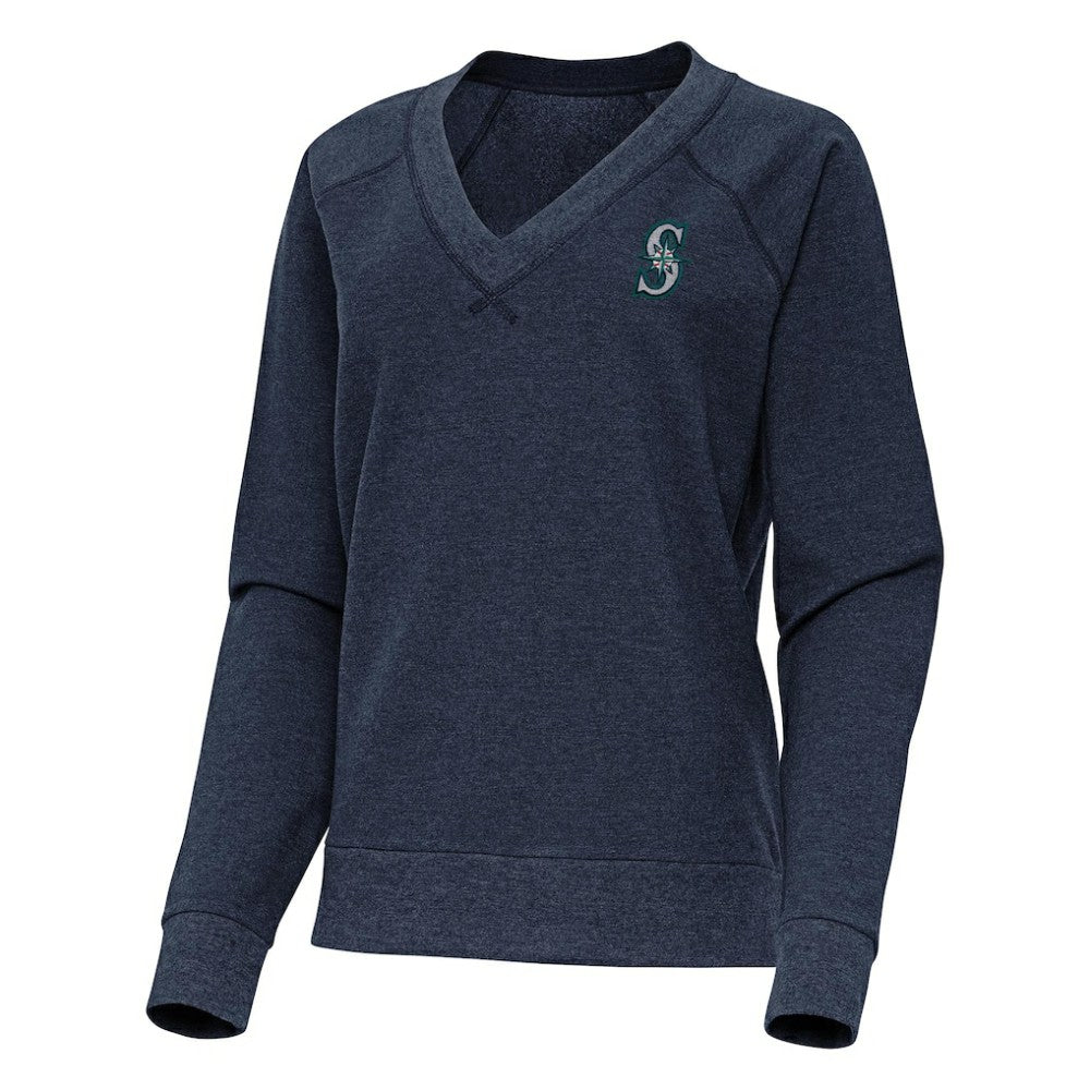 Seattle Mariners Antigua Women's Varsity Tri-Blend V-Neck Long Sleeve T-Shirt - Heather Navy